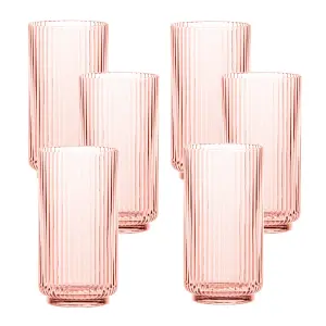 Pink Acrylic Plastic 22oz Ribbed Jumbo Highball Drinking Cups - Set of 6