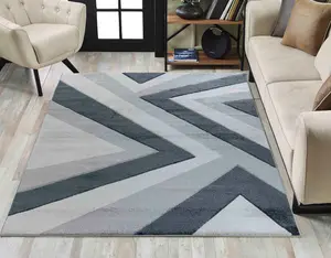 Valencia Modern Zig Zag Design Carved Area Rugs Grey 200x290 cm