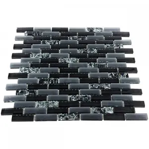 Luxury Gloss Black, Matt Grey & Crackled Glass Mosaic Wall Tiles Sheet 8mm