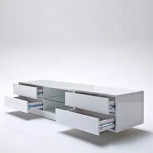 Sienna TV Stand With Storage for Living Room and Bedroom, 1600 Wide, LED Lighting, Media Storage, White High Gloss Finish