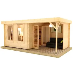 16ft x 12ft (4.87m x 3.65m) Yogi 44mm Wooden Log Cabin (19mm Tongue and Groove Floor and Roof) (16 x 12) (16x12)