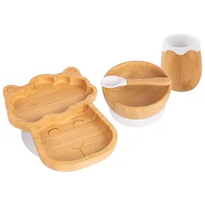 Tiny Dining - Llama Bamboo Suction Baby Feeding Set - White - 4pc