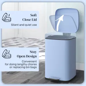 HOMCOM 20L Kitchen Pedal Bin, Metal Rubbish Bin with Soft-close Lid, Light Blue