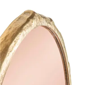 Green Decore Zenith Organic Circular Brass Wall Mirror With Pink glass Mirror For Hallway Metal Frame, Brass, 61cm Round