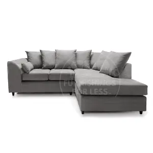 Casper Soft Chenille Fabric 3 to 4 Seater L Shaped Corner Sofa Grey Right Hand Facing - Scatter Back