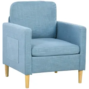 HOMCOM Modern Armchair Upholstered Accent Chair for Bedroom Home Office Blue