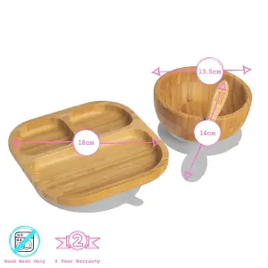 Tiny Dining 4pc Divided Bamboo Suction Baby Feeding Set - Pastel Pink