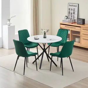 Seattle Dining Table with 4 Green Amelia Velvet Chairs