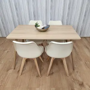 Oak Effect Rectangle Kitchen Dining Table With 4 Cream Tulip Chairs Table Set Of 4