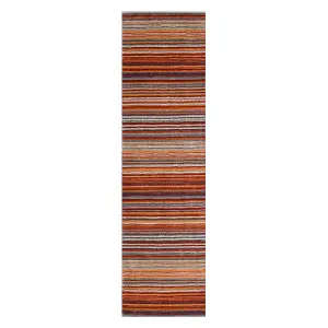 Rust Wool Handmade Modern Striped Easy to Clean Rug for Living Room and Bedroom-80cm X 150cm