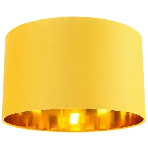 Contemporary Ochre Cotton 14 Table/Pendant Lamp Shade with Shiny Gold Inner