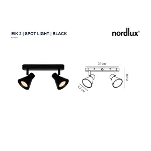 Nordlux Eik Twin Ceiling Spotlight Black GU10