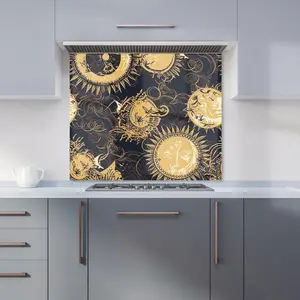 Moon and Sun Gold Blue Premium Glass Kitchen Splashback W600mm x H600mm