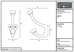 Hammer & Tongs - Grey Ceramic Ball Hat & Coat Hook - W30mm x H105mm - Black