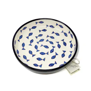 Signature Blue & White Fish Hand Painted Ceramic Kitchen Dining Large Bowl (D) 27cm