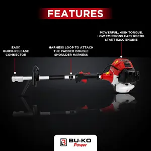 BU-KO 52cc Long Reach Petrol Multi Functional Garden Tool Including: Strimmer, Hedge Trimmer, 3x 1m Extension Poles and Tool Bag