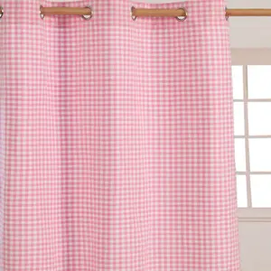 Homescapes Pink Cotton Gingham Eyelet Curtains 137 x 182 cm