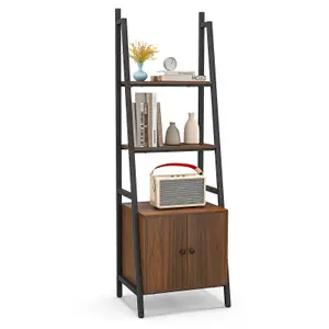 Costway 4-Tier Ladder Shelf with Cabinet 160 CM Tall Bookshelf Industrial Bookcase