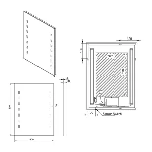 Rinse Bathrooms 800 x 600mm Illuminated LED Bathroom Mirror with Demister IP44