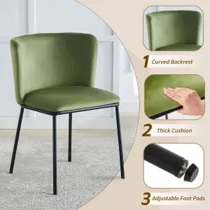 Set of 6 Sherpa Dining Chairs Velvet Upholstered Kitchen Corner Chairs with Curved Back Accent Arm Chairs Side Chairs Green