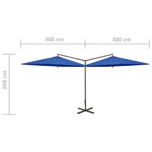 Berkfield Double Parasol with Steel Pole Azure Blue 600 cm