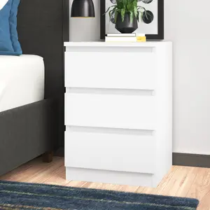 Braunstein 3 Drawer Bedside Table White