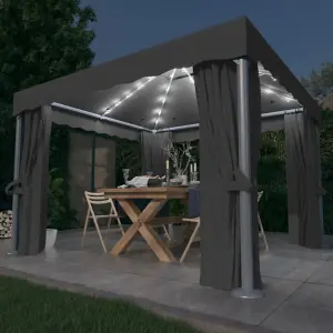 Berkfield Gazebo with Curtain&LED String Lights 3x3 m Anthracite