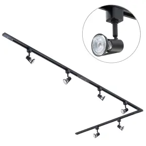 Litecraft Harlem Black 6 Head 3m Long L Shape Kitchen Ceiling Light with LED Bulbs