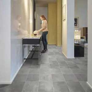 Grey Tile Effect Anti-Slip Vinyl Flooring For LivingRoom, Kitchen, 2mm Thick Cushion Backed Vinyl Sheet-1m(3'3") X 4m(13'1")-4m²