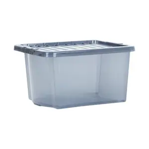 Wham Crystal 5x 28L Plastic Storage Boxes with Lids. Small Size, Strong . Made in the UK Tint Smoke