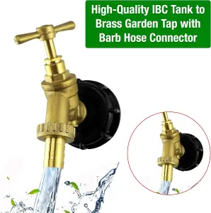 IBC Tank Adapter Hose Connector-S60X6 Brass Garden Tap with Check Valve with 1/2" Hose Fitting Pack -Heavy Duty PTFE Tape Included