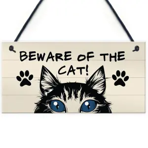 Funny Cat Gift BEWARE Sign Cat Lovers Gift For Home Animal Sign Pet Sign Family Plaque