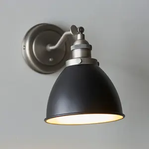 Luminosa Franklin Metal Wall Lamp, Aged Pewter Plate, Matt Black Paint