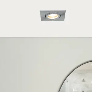 Litecraft Pack of 2 Satin Nickel Modern IP65 Square Tiltable Bathroom Downlights