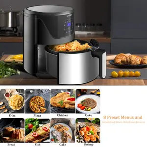 5L Air Fryer, Family Size Hot Air Fryer 1400W Digital Touchscreen With 10 Presets, Removable Basket, Timer & Temperature Control For Oil Free & Low Fat Healthy Cooking Black/Silver