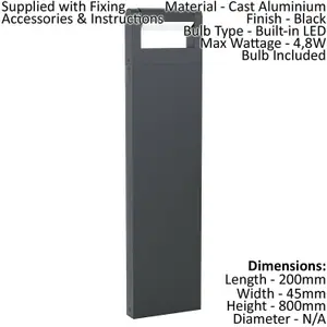 IP44 Outdoor Bollard Light Black Cast Aluminium 4.8W Built in LED Post