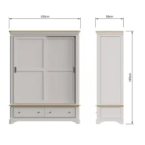 2 Door 2 Drawer Sliding 1.5M Combination Wardrobe Grey Painted Oak