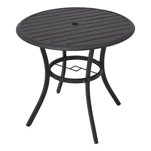 80cm Dia Garden Round Table Metal Slatted Coffee Table in Black