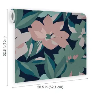 Next Hot House Floral Pink, Green & Blue Smooth Wallpaper