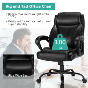 Costway Big & Tall Office Chair Ergonomic Leather Computer Chair w/ Rocking Backrest