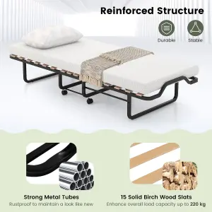 Costway Folding Bed Frame Portable Metal Guest Bed With 10cm Memory Foam Mattress