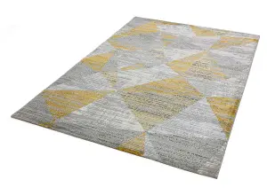 Yellow Chequered Geometric Modern Easy to clean Rug for Bed Room Living Room and Dining Room-80cm X 150cm