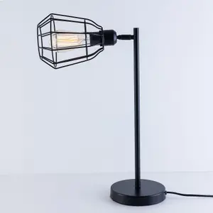 Caged Table Lamp, Switch Included, E27 Cap, Black Vintage Finish, LED Compatible