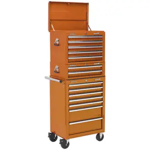 Heavy Duty 14 Drawer Stacking Tool Chest and Rollcab Bundle in Orange