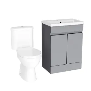 Nes Home Flat Pack 600mm Steel Grey Basin Vanity & Close Coupled Toilet Set