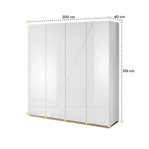 Neat Futura Hinged Door Wardrobe with Hanging Rail in White Gloss & Oak Riviera W200cm x H216cm x D60cm - Ideal for Smaller Rooms