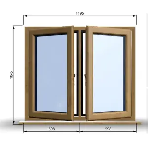 1195mm (W) x 1045mm (H) Wooden Stormproof Window - 2 Opening Windows (Left & Right) - Toughened Safety Glass