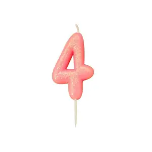 Anniversary House Glitter 4th Birthday Pick Candle Pink (One Size)