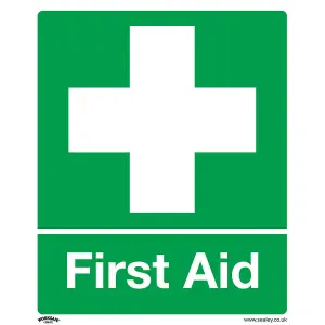 High-Visibility FIRST AID Safety Sign - Durable Rigid Plastic 250mm x 300mm