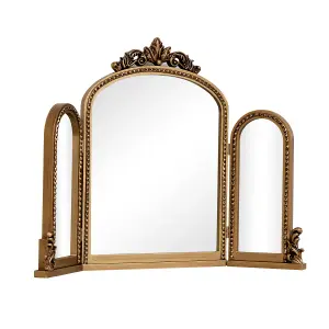 Melody Maison Gold Ornate Arched Triple Dressing Table Mirror 80cm x 56cm